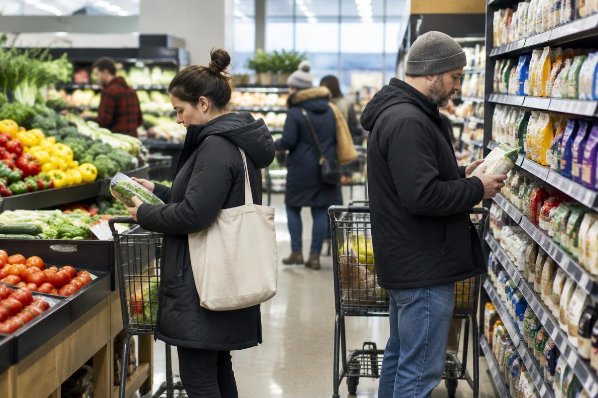 Commercial market boards and a busy retail economy