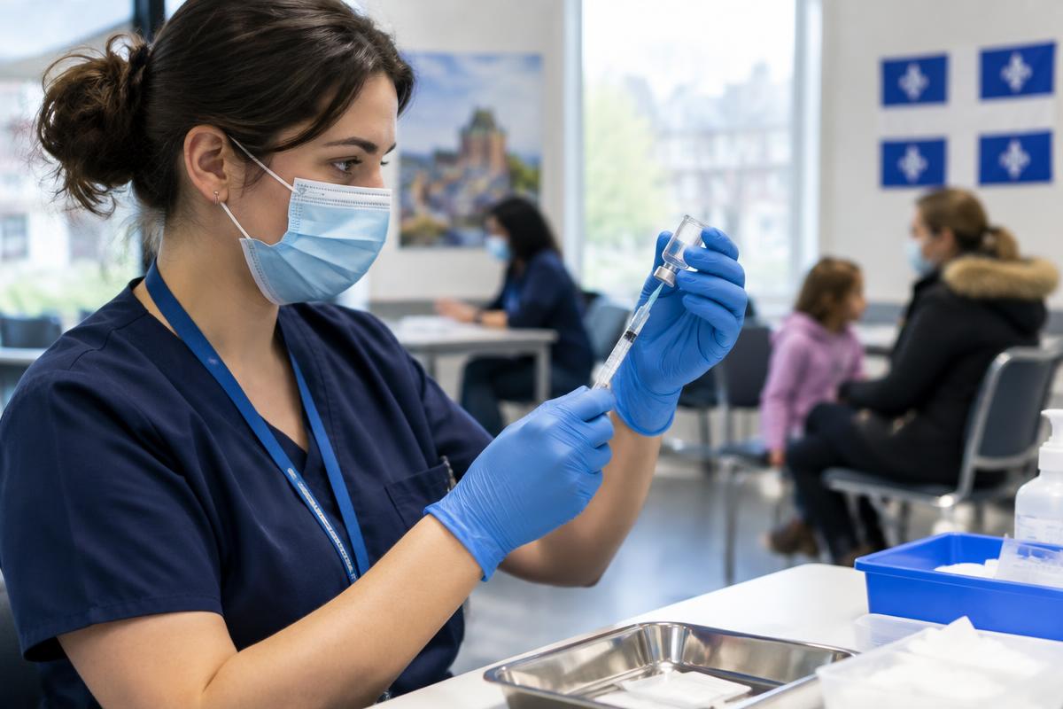 A researcher examining samples in a clinical setting